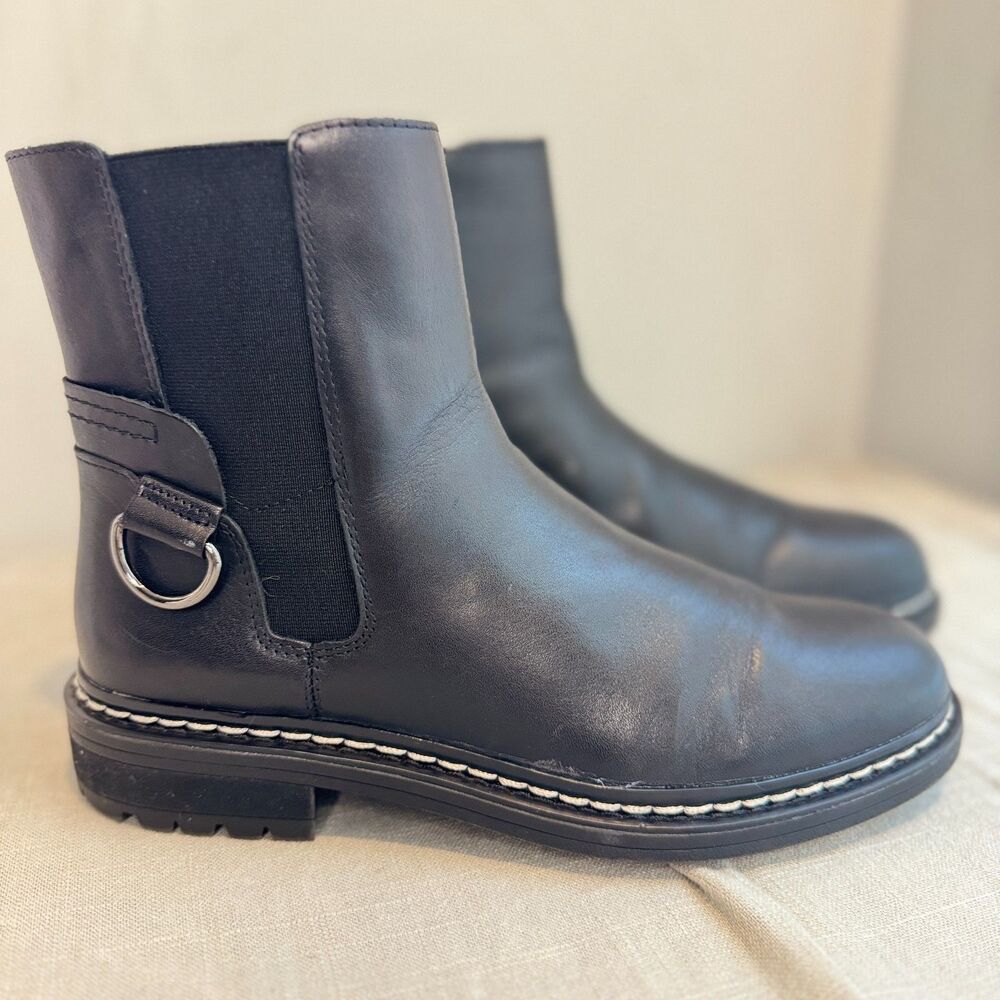Franco Sarto Chelsea Boots Women's 7.5M Black Leather Lug Sole Side Zip